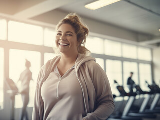 Fototapeta premium Smiling plus size young woman in gym.