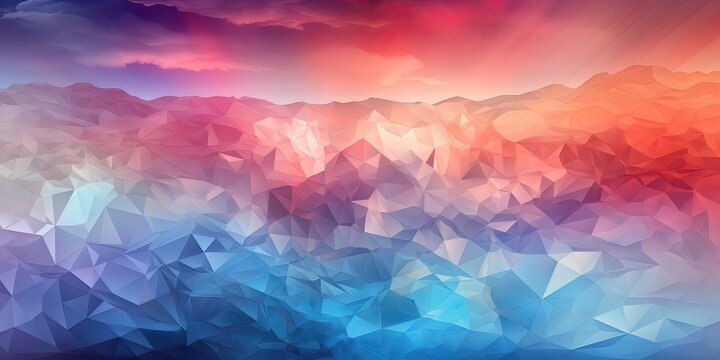 Abstract geometric. Colorful ice triangle texture background with clouds 