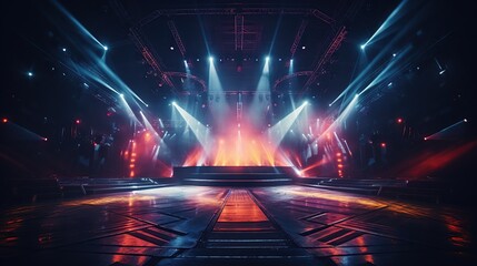 Concert stage with spotlights. show and scene, entertainment disco party AI, Generative AI, Generative