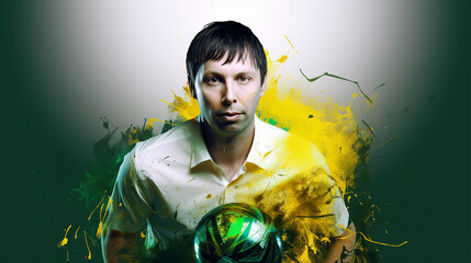 3D, VERDE E AMARELO BRASIL, rosto retrato abstração parede arte ilustração design vetor, homem silhueta cubismo