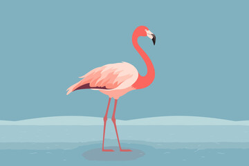 Fototapeta na wymiar Hand-drawn cartoon Flamingo flat art Illustrations in minimalist vector style