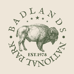 Badlands, National Park, Kennebec, SD, USA Silhouette Postal Passport. Stamp Round Vector Icon. Design Travel Postmark. 