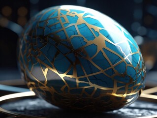 Jewelry egg made of stone inlaid with gold. design or decor. Generative AI. 
