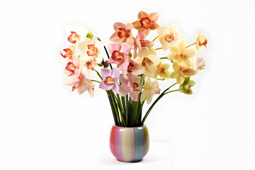 a bouquet of orchids in a vase on a white background, a bouquet of daffodils, generative ai