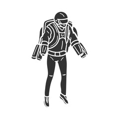 Flying Suit Icon Silhouette Illustration. Future Tecnology Vector Graphic Pictogram Symbol Clip Art. Doodle Sketch Black Sign.