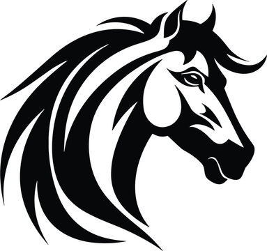 Horse head black and white vector, mascot, logo isolated on white background