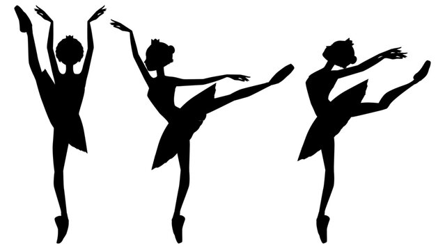 ダンサーのシルエットのイラストセット_バレエ「白鳥の湖」でオデットを踊るバレリーナのイメージ