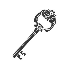 Vintage Key Icon Silhouette Illustration. Victorian Vector Graphic Pictogram Symbol Clip Art. Doodle Sketch Black Sign.