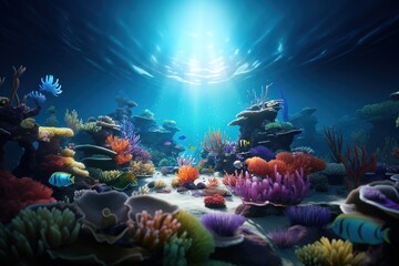 Fototapeta na wymiar Underwater ocean view with coral reefs and colorful tropical fish