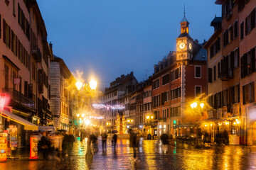 Celebrating christmas in the square Saint-Leger in Chambery. Chambery, Auvergne-Rhone-Alpes, France