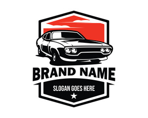 Obraz premium Old camaro car silhouette logo concept concept badge emblem isolated reddish dusk sky view. available in eps 10.