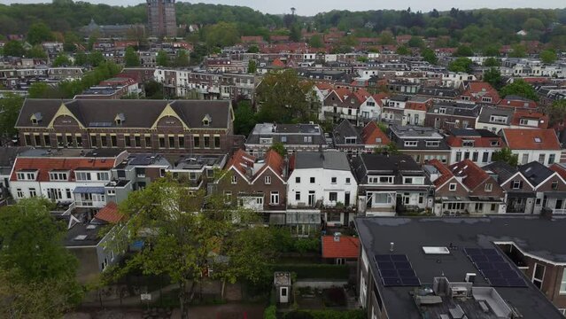 Aerial view of the Graaf Ottoplein neighborhood in the Dutch city of Arnhem. In the background you can see the edge of the Sonsbeek Park. 