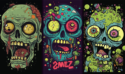 Illustration set of zombie characters backgrounds