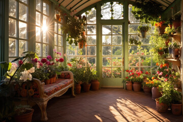Fototapeta na wymiar Greenhouse atrium with plants