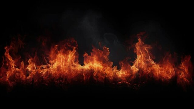 4K video fire flames burning. Fire smoke graphic motion on black background.