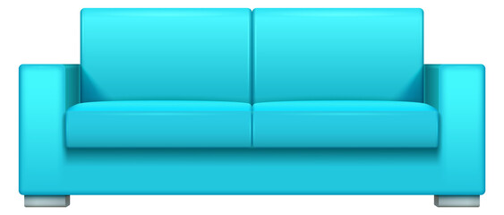 Blue sofa. Cartoon couch. Lounge furniture icon