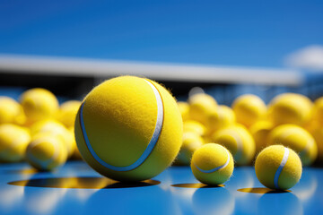 A composition capturing the joy of holiday sports reveals yellow tennis balls, healthy lifestyle. Generative Ai.