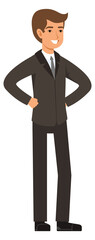 Confident smiling businessman character. Cartoon man in suit