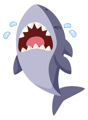 Crying shark. Cartoon underwater animal. Sad character