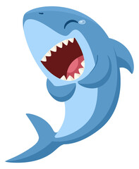 Laughing shark character. Funny animal with sharp teeth