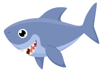 Funny shark. Cartoon underwater animal. Marine fauna