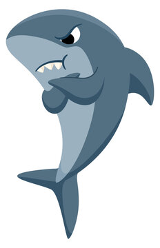 Angry shark cartoon animal. Funny underwater mascot