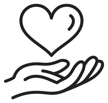 Hand with heart sign. Loving care line symbol