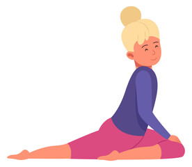 Child yoga. Smiling girl in pose. Stretching exercise