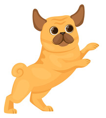 Playing pug. Funny cartoon dog. Little puppy