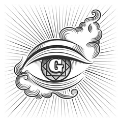 Freemasonry symbol. Vintage esoteric eye logo engraving