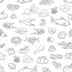 Fototapeta premium Food doodle pattern. Seamless square cooking design