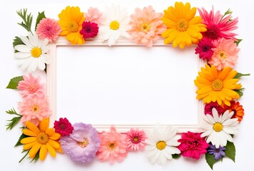 Floral frame over white background with copy space in the middle