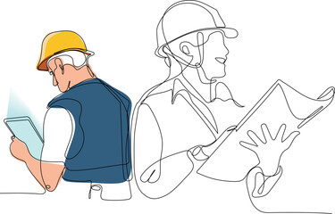 construction manager and engineer working on building site. Vector illustration