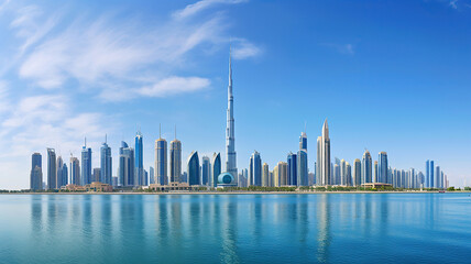 Fototapeta na wymiar Witnessing the Architectural Marvels of Dubai Skyline. Generative Ai