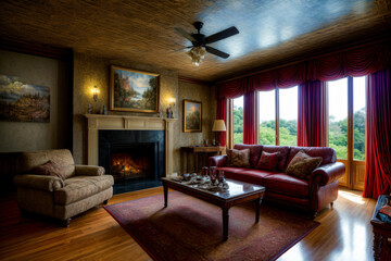 A Living Room Filled With Furniture And A Fire Place