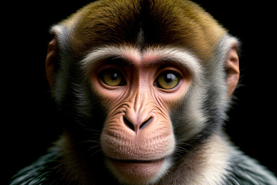 A Close Up Of A Monkey'S Face With A Black Background