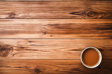 wooden background with a cup of coffee