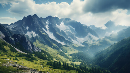 Fototapeta premium Discovering the Majestic Beauty of Mountain Peaks. Generative Ai