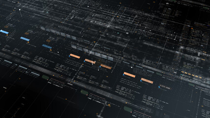 Advanced data matrix simulation UI with cutting-edge digital environment with a dynamic and immersive display of interconnected data matrix information networks systems background