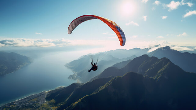Paragliding High in the Skies for a Bird's Eye View. Generative Ai