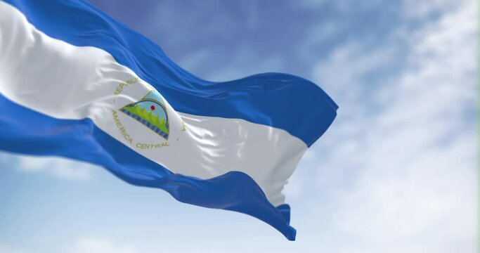 Nicaragua national flag waving on a clear day