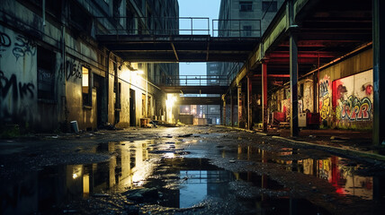 old alley full of junk, Exploring Hidden Gems through Urban Exploration. Generative Ai