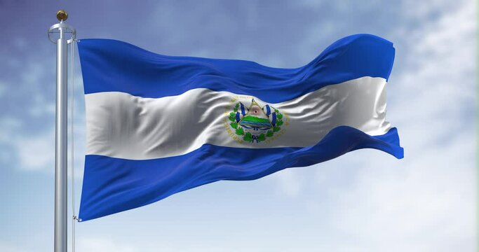 El Salvador national flag waving on a clear day
