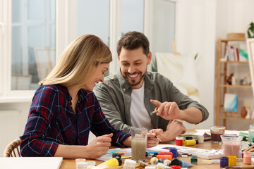 Students attending painting class in studio. Creative hobby