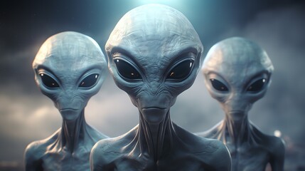 Group of three gray aliens