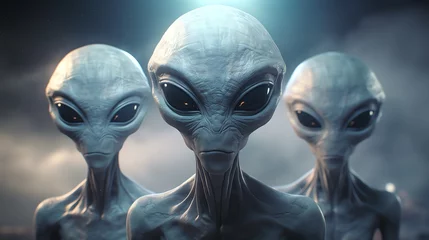 Gordijnen Group of three gray aliens © GnrlyXYZ