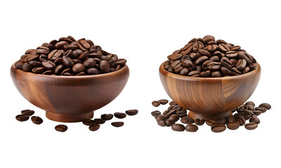 Coffee beans in a wooden bowl isolated on transparent png