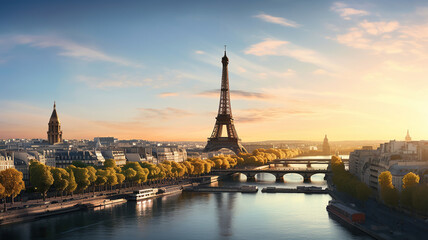 Naklejka na ściany i meble Capturing the Iconic Skyline of Paris. Generative Ai