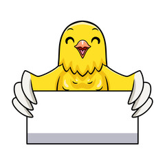 Cute canary bird cartoon holding blank sign