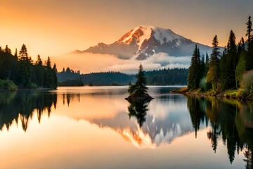 sunrise over lake  Generative AI